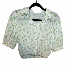 🌼 Vintage-Style Floral Puff Sleeve Crop Blouse – Cute Cottagecore Top 🌼